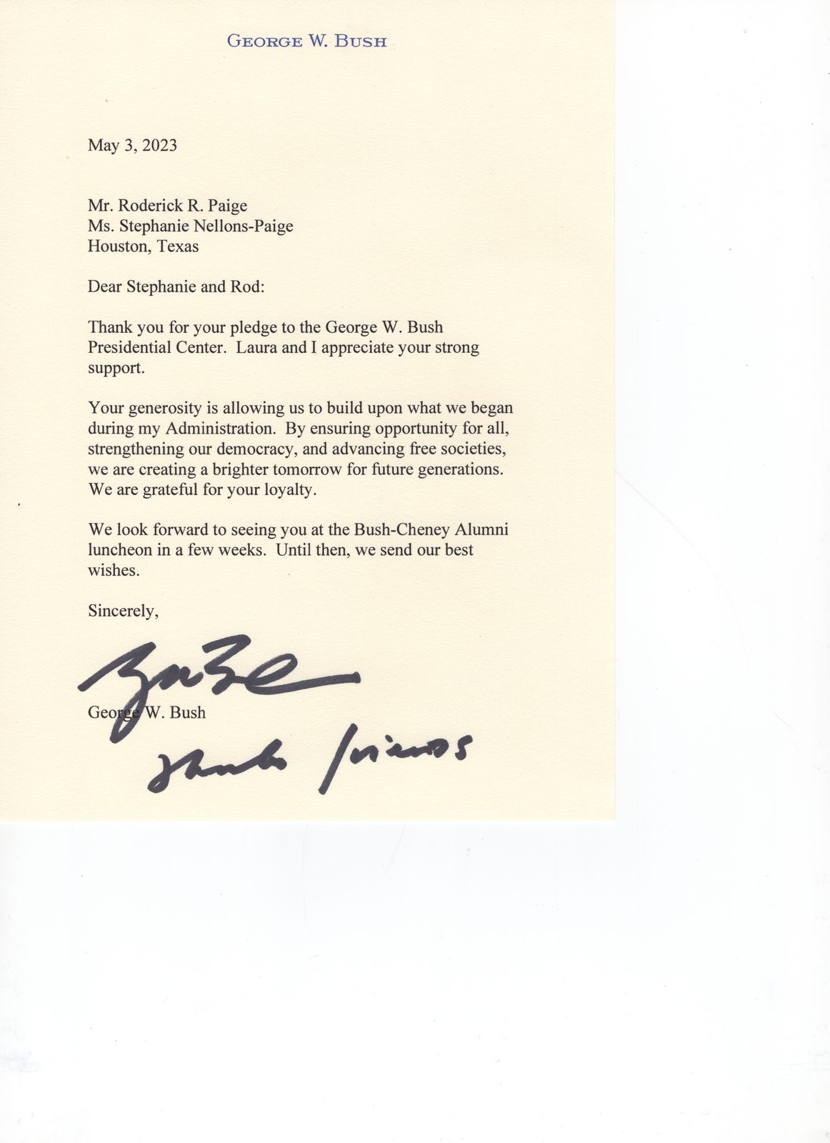Letter From President Bush
