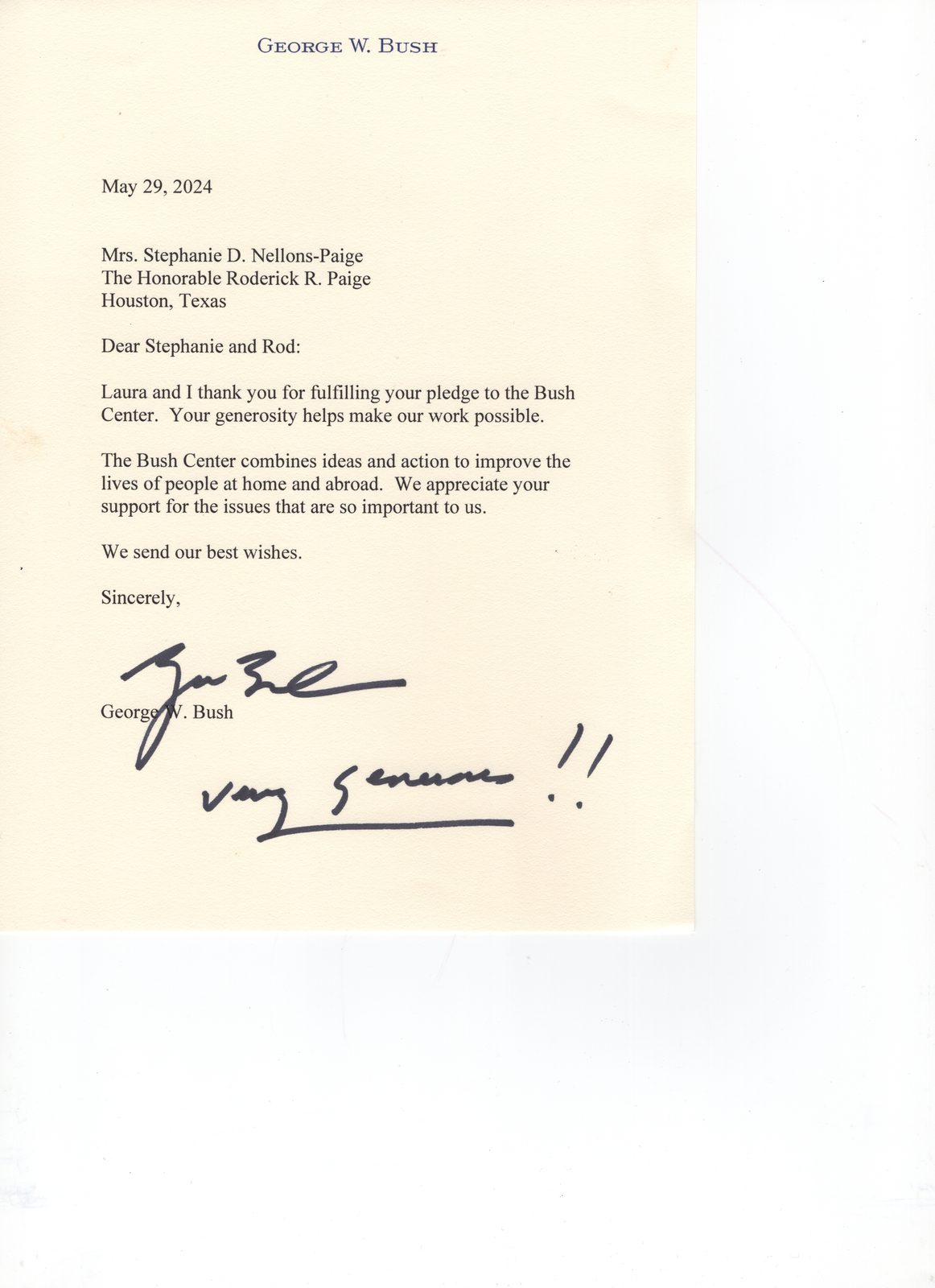 Letter From President Bush