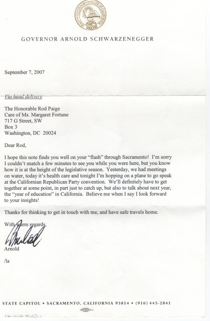 Letter From Gov. Arnold Schwarzenegger.